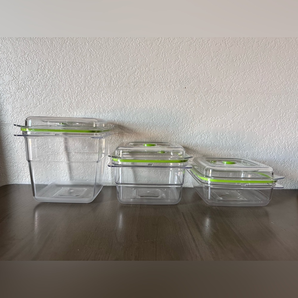 Food Saver Clear Storage Containers with Lids, Lime Green Seals - Set of 3